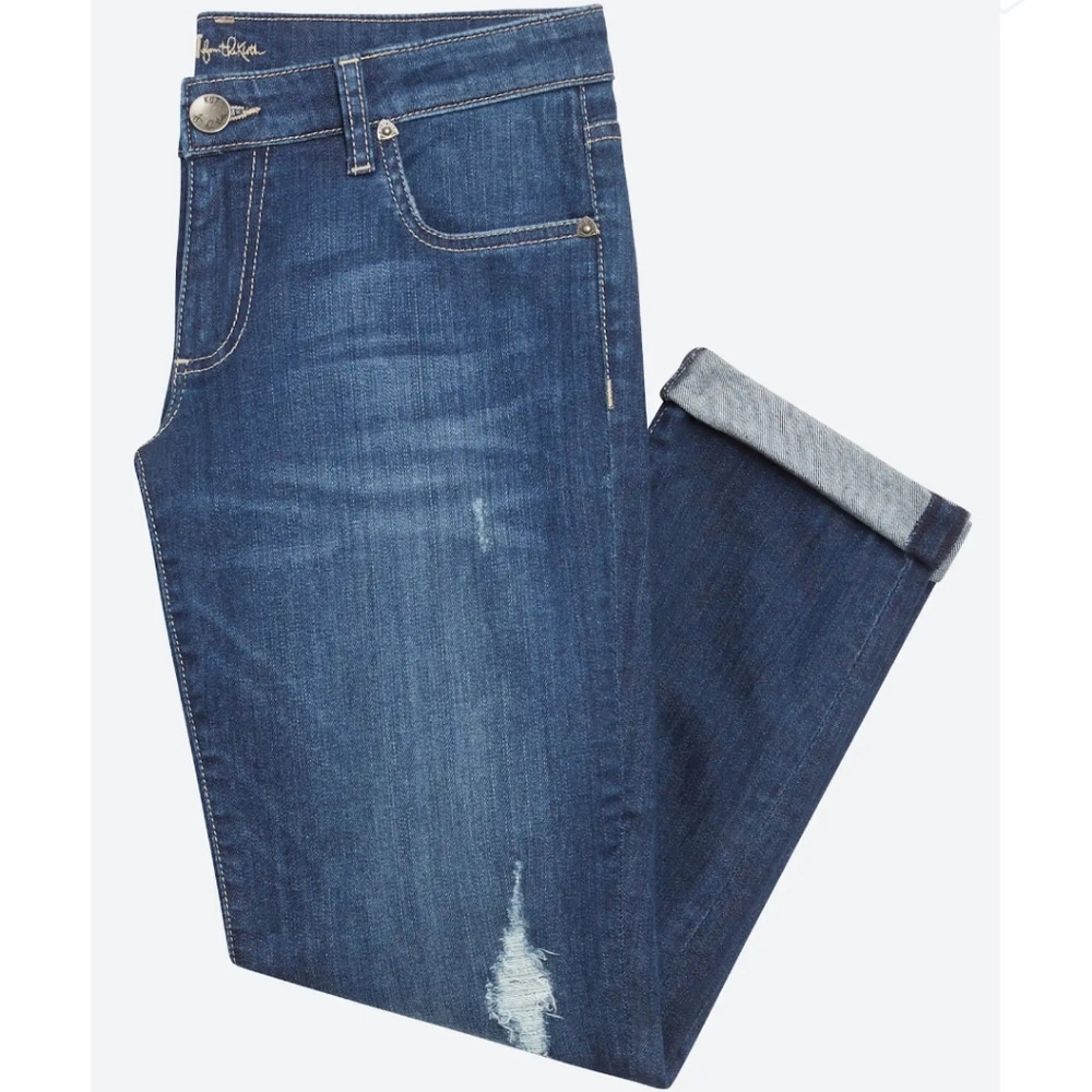 Kut from the Kloth Blue Boyfriend Jeans with Distressed Details